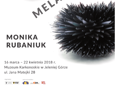 Plakat zapraszający na wernisaż wystawy „Melanż” Moniki Rubaniuk i Jerzego Zajączkowskiego.